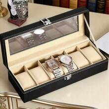 Luxury Classic PU Leather 6-Slot Watch Display Box | Men's Watch Collection Organizer With Transparent Glass Lid And Velvet Lining, Suitable For Vanity Display And Gift For Watch Enthusiasts - Multicolor - View 8