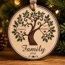 Ornamen Pohon Keluarga Bulat Kustom, Dekorasi Gantung Pohon Natal yang Dipersonalisasi, Aksen Dinding Liburan Bergaya Pedesaan, Kenang-kenangan Keluarga dengan 2-6 Nama yang Dapat Disesuaikan, Ornamen Natal 2026 yang Dapat Disesuaikan, Dekorasi Rumah Meriah, Hadiah yang Mengharukan untuk Keluarga & Teman - Gaya B - View 3