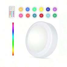 1pc Battery Powered LED Push Light, Wireless 12-Color RGB, Adhesive Mount, Suitable For Wardrobe, Bedroom, Wall, Under Cabinet, Battery Operated Puck Light - Multicolor - View 10
