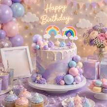 Set Topper Kue Pelangi 33 pcs/30 pcs, Topper Kue Awan Pelangi dari Clay Lembut, Dekorasi Kue Balon Warna-warni, Perlengkapan Dekorasi Baking Dessert untuk Ulang Tahun dan Baby Shower - beraneka warna - View 1