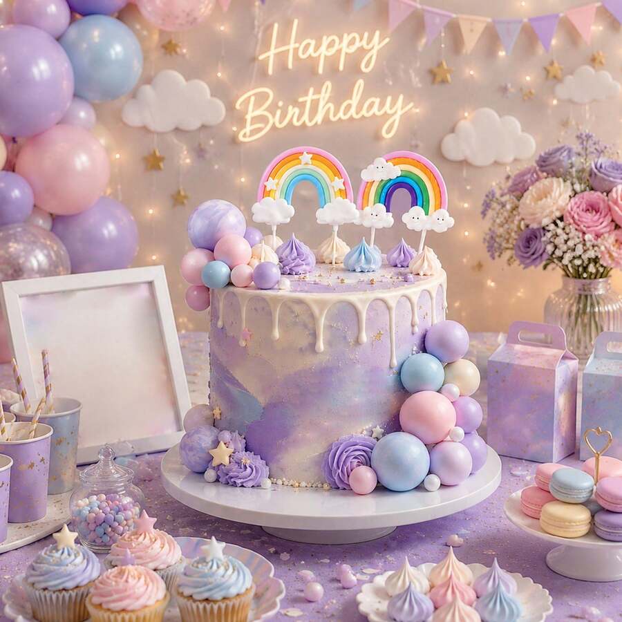 Set Topper Kue Pelangi 33 pcs/30 pcs, Topper Kue Awan Pelangi dari Clay Lembut, Dekorasi Kue Balon Warna-warni, Perlengkapan Dekorasi Baking Dessert untuk Ulang Tahun dan Baby Shower - beraneka warna - View 1
