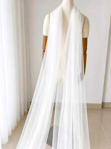1pc White Bridal Tulle Minimalist Scarf Shawl, Off-Shoulder Cape Accessory For Wedding Dress - Multicolor - View 6