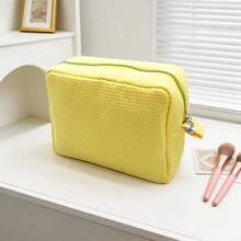 Simple Solid Color Checkered Makeup Bag, Large Capacity Storage Bag, Coin Purse, Makeup Bag Storage Bag, Change Bag Mouth, Red Envelope, Multifunctional Toiletry Bag Suitable For Performance Travel Storage, Makeup Brush, Makeup Lipstick Storage - Multicolor - View 6
