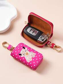 2D Crystal Cow Print Niche Key Pouch, Polka Dot Leather Car Key Protective Cover, Lightweight Anti-Scratch Keeps Keys Like New, Suitable For Daily Commute And Self-Driving Trips, Designed For Car Owners Who Value Personalized And Protection, Also A Great Gift For Holidays And Birthdays, A Thoughtful Little Gift For Yourself Or Friends And Family, Brighten Up Key Storage Details, Add Unique Style To Daily Travel - Multicolor - View 5