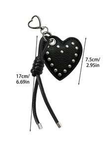 Retro Punk Style Heart-Shaped Rivet Keychain,Featuring A Heart-Shaped Metal Hook And Knotted Tassel Rope Design,Pu Leather Pendant,Charm Bag Accessory - Multicolor - View 9