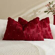 1/2pcs Burgundy Christmas Tree & Star Pillow Case (Pillow Insert Not Included), Modern Fashionable Comfortable Soft Faux Rabbit Fur Fabric Embroidered Pillow Case, Suitable For Daily Home Decor, Sofa, Bed, Bedroom, Living Room, Decorative Pillow Case, Daily Holiday Party Decoration, Suitable For All Seasons - Burgundy - View 14