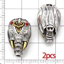 2pcs Vintage Metal Spacer Beads Elephant Dragon Head Inlaid Stone Beads For DIY Bracelet Necklace Jewelry Making Supplies - Silver - View 8