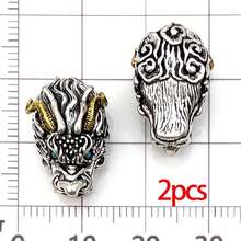 2pcs Vintage Metal Spacer Beads Elephant Dragon Head Inlaid Stone Beads For DIY Bracelet Necklace Jewelry Making Supplies - Silver - View 9