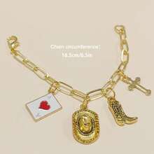 Ace Of Hearts Poker Cross Car Hanging Ornament, Gold Thick Chain Enamel Charms, Retro Western‑Style Auto Interior Hanging Charm, Decorative Car Gift For Women - Ace Of Hearts - View 2