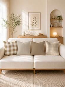 4pcs Beige Striped Pillow Covers, Super Soft & Comfortable, Best Selling, Home Decor Throw Pillow Covers For Sofa, Living Room, Bedroom, Without Pillow Insert - Beige - View 1
