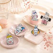 1pc Ins Style Creative Cute Rabbit Metal Brooch, Cartoon Adorable Bunny Badge, Backpack Clothes School Uniform Accessory, Holiday Small Gift - Multicolor - View 4