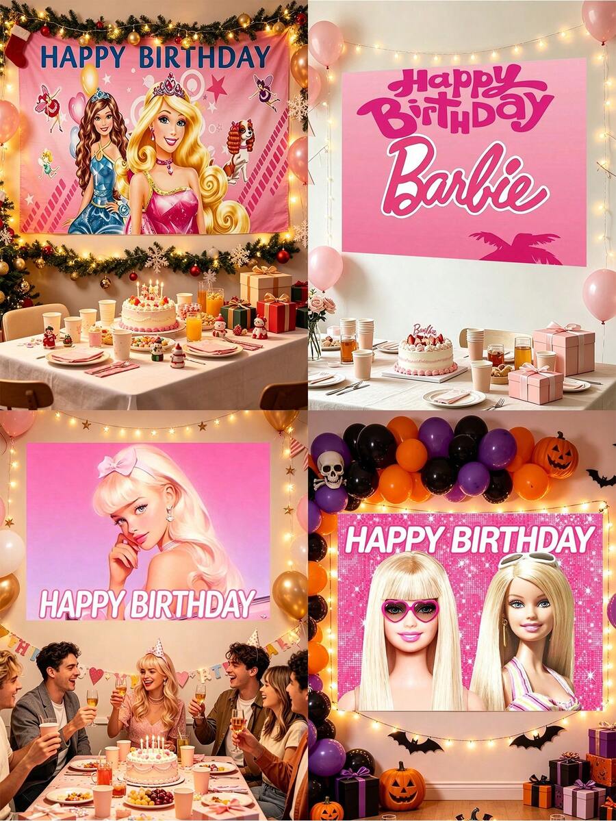 MASSDI Birthday Party Photo Backdrop, Multi-Style Pink Portrait Themed Background Banner, Thick Polyester Fabric, HD Clear Printing, Lightweight & Foldable, Pre-Punched Hanging Holes, Perfect For Birthday Celebrations, Portrait Shooting - Multiple Styles - View 1