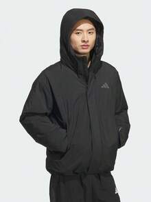 Adidas Men's Long Sleeve Pocket Hooded Thick Down Jacket - Black - View 7