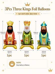 1/3pcs Large Red Green Blue Three Kings Shaped Balloons, Suitable For Christmas Party Decoration, Suitable For Three Kings Day, Epiphany, Three Kings Theme Party, Family Holiday Gathering, Living Room Decor, Party Backdrop, Holiday Photo Area - Multicolor - View 12