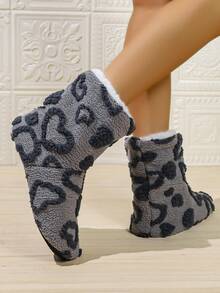 Warm Jacquard Heart Pattern Women's House Slippers, Lightweight Soft Sole Indoor Women's Slippers Boots - Grey - View 2