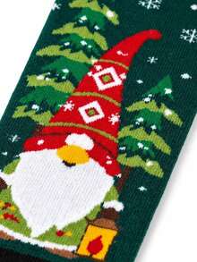 1 Pair Men's Mid-Calf Socks With Cartoon Christmas Gnome, Elf, Christmas Tree And Snowflake Patterns, Warm And Breathable Decorative Long Socks For Autumn/Winter Christmas Atmosphere, Personalized Mid-Calf Socks For Men, Suitable For Home, Party, Gathering And Outdoor Wear In Autumn/Winter, Novel Christmas Gift For Boys - Multicolor - View 4