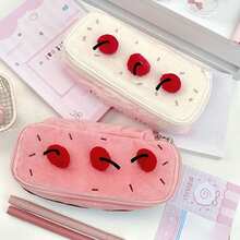 Cute Cherry Cake Plush Marker Pen Case, INS Style Large Capacity Multifunctional Stationery Storage Bag, Pencil Ruler Eraser Organizer, Back To School Student Essential - Multicolor - View 8
