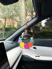 Creative Circular Flower Car Hanging Ornament, Creative Car Rearview Mirror Decorative Pendant, Car Interior Hanging Accessory - A - View 2