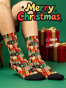 Cool 360° Printed Men's Socks - Streetwear Socks,Nutcracker Square Collage,Christmas,Cube,Colorful,Funny Socks, Fit Daily, Holiday & Party Occasions - Multicolor - View 1