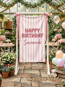 Custom Name Party Backdrop, Boy Girl Birthday Party Decoration.Flat Printing Personalized Happy Birthday Sign, Striped Birthday Banner,Birthday Welcome Banner Stripe Fabric Backdrop Custom Name Party Sign - Multicolor - View 3