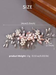浪漫玫瑰金手工繞線髮梳，森系合金葉片與仿珍珠花朵新娘髮飾，波希米亞風婚禮派對髮夾 - 玫瑰金 - 查看 10