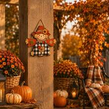 1pc Autumn Scarecrow Wooden Hanging Sign - Rustic Autumn Scarecrow Welcome Sign, Suitable For Front Door, Porch, Wall And Harvest Theme Home Decor, Indoor And Outdoor Use - D - View 3
