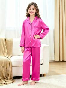2pcs Tween Girl Watermelon Red Long Sleeve & Long Pants Pajama Set - Multicolor - View 3