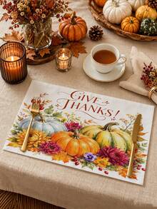 Thanksgiving Autumn Table Runner GIVE THANKS Watercolor Pumpkin Berry Pattern Rustic Country Style Autumn Holiday Dining Table Decor Maple Leaf Pine Cone Floral Print Restaurant Kitchen Home Decor - Multicolor - View 4
