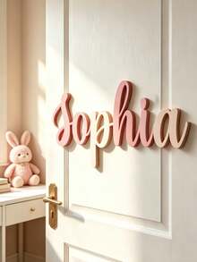1pc Customized Wooden Children's Name Plate, Suitable For Children's Party, Birthday Party And Other Occasions, Can Be Personalized, Ideal Gift For Children, Son, Daughter, Also Suitable For Growth Commemoration, Children's Day, Birthday, Housewarming And Other Occasions. Suitable For Home, Bedroom And Other Spaces - Pink - View 3