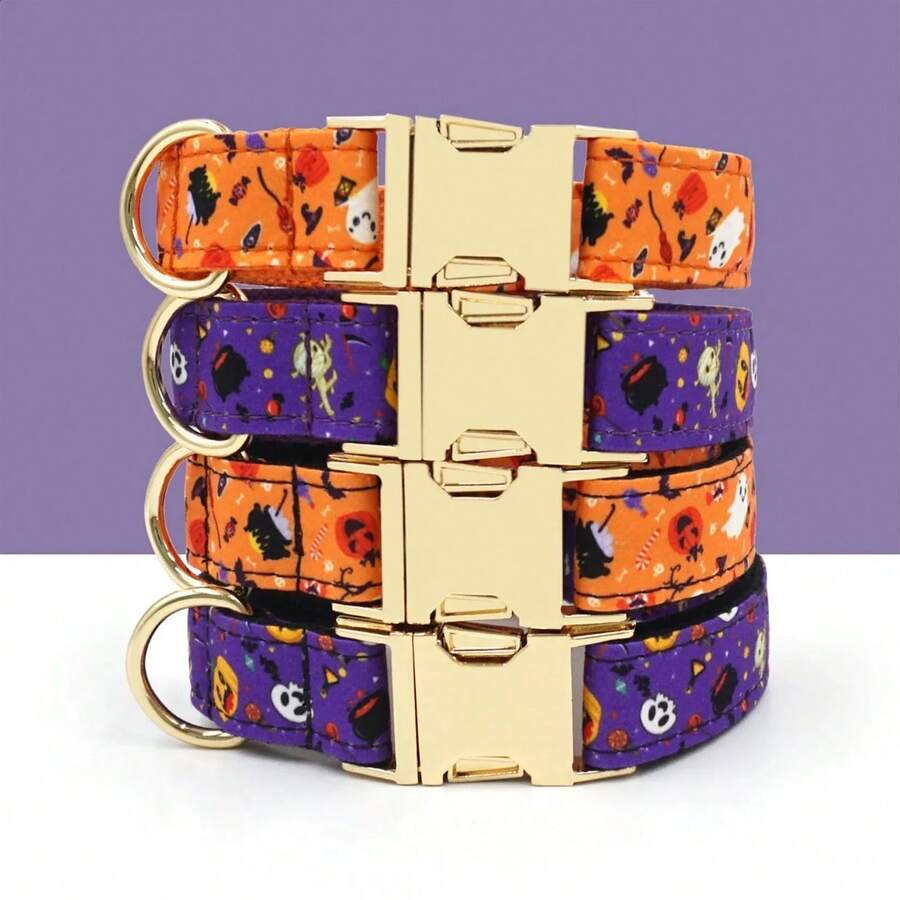 New Cute Adjustable Halloween Pet Dog Collar, Zinc Alloy Buckle, Easy To Fasten And Quick Release, Suitable For Halloween Party (Due To Fabric And Handmade Production, Color May Vary Slightly, Randomly Sent) - Multicolor - View 1