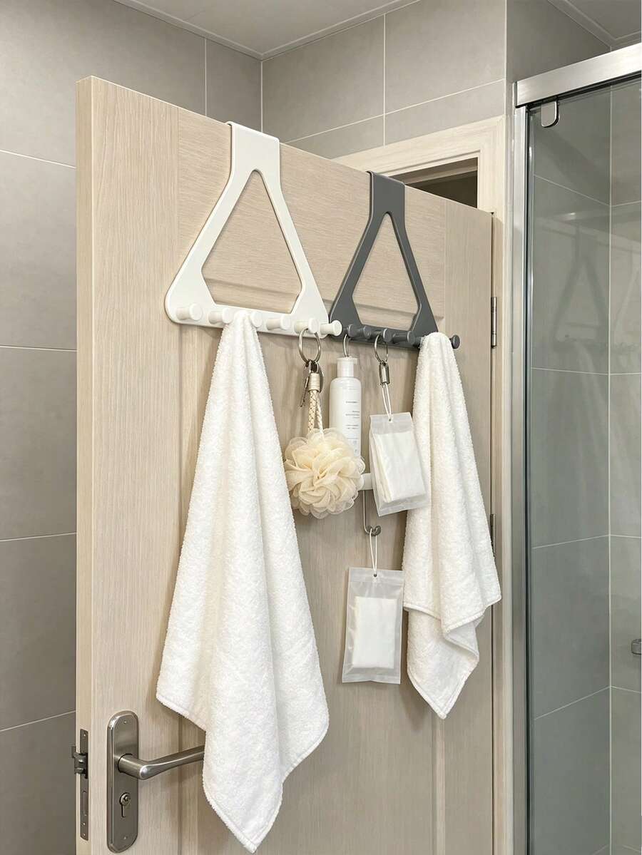 1pc Triangle Door Hook, Large Over Door Coat Rack, Thickened ABS Plastic Material, Heavy Duty Multi-Function Hanging Rack For Clothes, Bags, Keys, Hats, Towels, Space Saving Storage For Home, Bedroom, Bathroom, Entryway, Laundry, Kitchen - Multicolor - View 1
