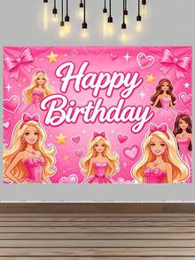MASSDI Birthday Backdrop Pink Cartoon Themed, HD Printed Waterproof Reusable Polyester Fabric, 4 Unique Designs Optional, 95x75cm / 37.4x29.5 Inch, Easy Hanging Photo Booth Prop For Celebration Wall Ornament Gift Party Favor Decoration - Multiple Styles - View 4