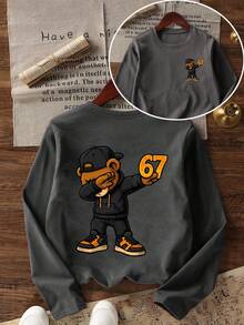 Tween Boy Casual Fun Print Crew Neck Pullover Long Sleeve T-Shirt, Autumn/Winter Top - Dark Grey - View 4