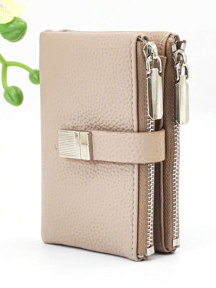 Women's Short Wallet, PU Soft Animal Print Patchwork , Exquisite Snap Closure, Large Capacity Multi-Card Slots, Multifunctional Card Holder & Coin Purse, Compact & Lightweight, Suitable As Holiday Gift - Apricot - View 1