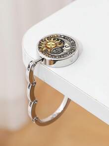 1pc Vintage Sun Moon Star Pattern Bag Hook, Foldable Table Edge Bag Clip, Portable Desktop Bag Hanger, Women's Handbag Storage Hook, Restaurant & Travel Bag Holder, Multiple Styles - Multicolor - View 8