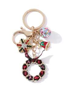 1pc Exquisite Creative Beautiful Christmas Rhinestone Snowflake Bell Ribbon Oil-Drip Alloy Keychain Christmas Series Theme Fashion Pendant Holiday Commemorative Gift For Friends And Family - Multicolor - View 4