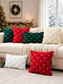 1pc/2pcs Christmas Tree Snowflake Throw Pillow Cover, Winter Embroidered Christmas Tree Decorative Pillowcase, Soft Plush Faux Fur Cushion Cover, Suitable For Christmas Sofa Home Decor - Green - View 7