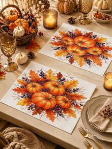 Thanksgiving Home Decor Table Runner, Throw Pillow, Placemat, Autumn Tablecloth, Orange Pumpkin Maple Leaf Berry Pattern, Rustic Country Harvest Tablecloth, Kitchen Dining Table Decor, Indoor Outdoor Home Decoration - Multicolor - View 4