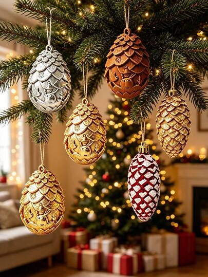 11pcs/Set Snowman And Pine Cone Christmas Decorations, 3D Pine Cone Egg-Shaped Ornament Set, Exquisite Snowman Craft, Easily Create Cozy Winter Scene, Suitable For Christmas Tree Decoration, Party Decor And Holiday Gifts