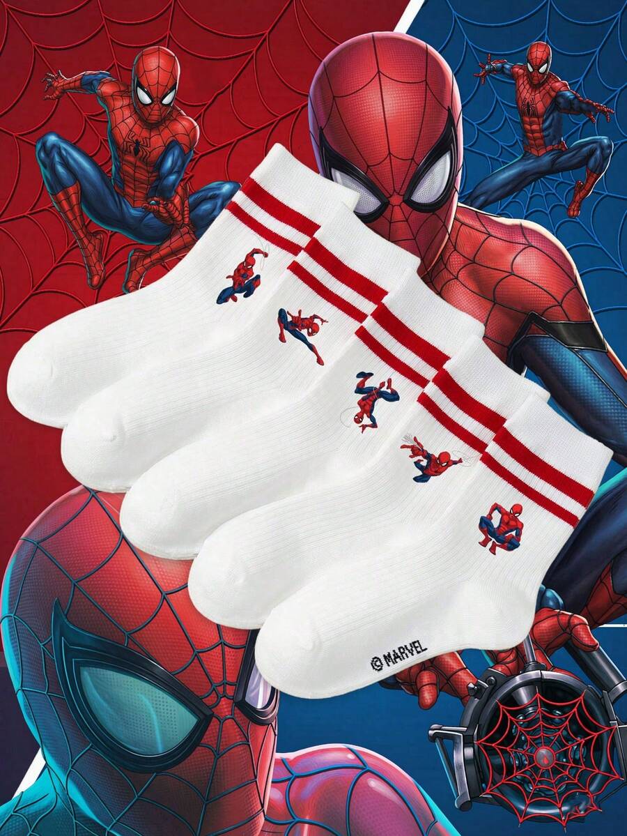 Disney 5/1雙男童襪子，復古紅色條紋袖口搭配動態印花，學院風。柔軟彈性面料，透氣舒適，長久穿著不悶腳。適用於學校/運動/外出/休閒/派對/拍照。小男孩必備禮物