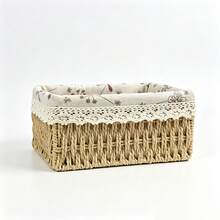 Nordic Fabric & Wicker Storage Basket, Desktop Organizer For Sundries, Coffee Table, Keys, Toys, Home Storage Box, 1pc - View 1