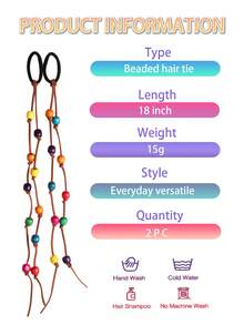 Colorful Beaded Candy-Colored Braided High-Elasticity Hair Tie, Cute Dopamine Hair Rope, Suitable For Girls To Wear Daily And On Holidays - Multicolor - View 3