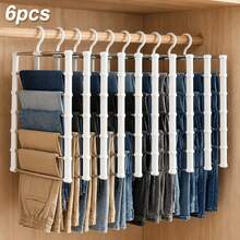 6/3-Pack Foldable Multi-Layer Pants Rack - Stainless Steel Anti Slip Wardrobe Storage Rack, Suitable For Jeans, Leggings, And Scarves - Space Saving Clothes Hanger - View 8
