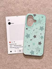 1Pc Fresh Mint Green Plaid Star Print Phone Case, Sweet Cool Girl Aesthetic Protective Cover Compatible With Iphone 18 18Pro 18ProMax 17 17Pro 17ProMax 16 16Pro 16Plus 16ProMax 15 15Pro 15ProMax 14 14Pro 14ProMax 13 13Pro 13ProMax - Multicolor - View 1