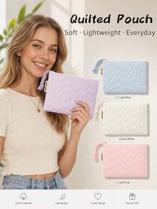 Solid Color Quilted Heart Pattern Zipper Storage Bag, Lightweight Coin Purse, Suitable For Storing Coins, Earphones, Daily Essentials, Etc. - Multicolor - View 8