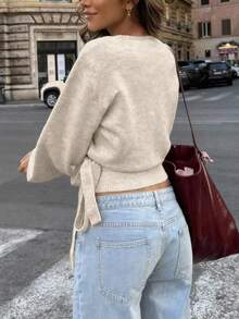 Knotted Comfortable And Elegant Cardigan, Unique Styling, Suitable For Autumn/Winter Daily Commute, Dates, Travel And Various Occasions - Light Khaki - View 6