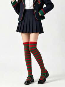 1 Pair Random Cosplay Lolita Personalized Striped School Style Over-The-Knee Socks - Multicolor - View 2