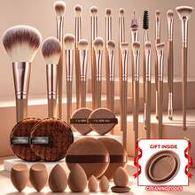 35/20pcs Including Gifts,Makeup Brushes All‑In‑One Kit With Makeup Sponges, Powder Puffs, Makeup Remover Pads And Bonus Brush Cleaning Mat, Cosmetic Brushes For Foundation Powder Blush Eyeshadow Concealer Contour Highlight, For Daily Makeup Routine - Coffee Brown - View 13