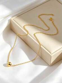 VJS 1pc Women's Stainless Steel Ball Pendant Necklace, Minimalist Versatile Daily Wear, Suitable For Gifting - Yellow Gold - View 4