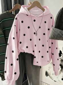 Women's Polka Dot Print Long Sleeve Casual Loose Sweatshirt - Pink - View 3
